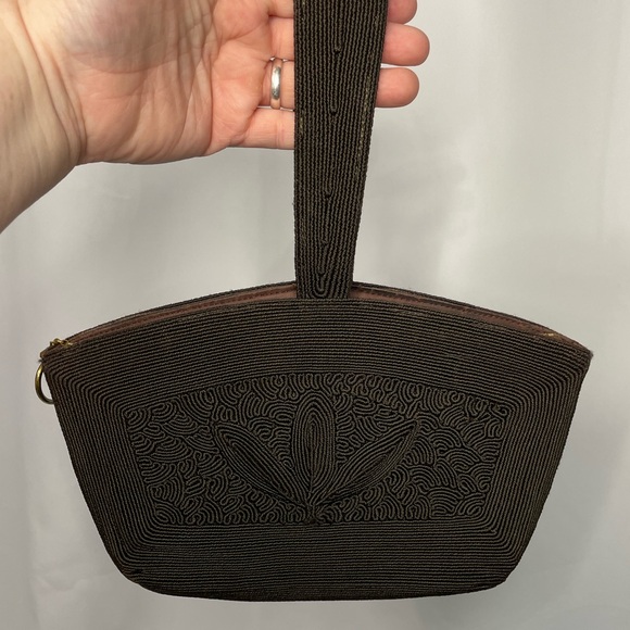 VTG 30s-40s Genuine Cordé dark brown evening handbag w/ intricate embroidery